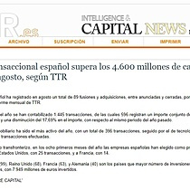 El mercado transaccional espaol supera los 4.600 millones de capital movilizado en agosto, segn TTR